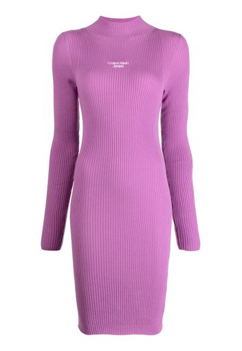 Calvin Klein Jeans Stacked Logo Bodycon Knit Dress In Iris Orchid - Viola