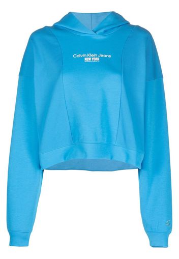 Calvin Klein Jeans logo-print cropped hoodie - Blu