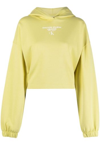 Calvin Klein Jeans logo-print cropped hoodie - Giallo