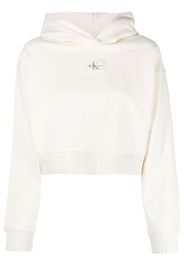 Calvin Klein Jeans logo-patch cropped hoodie - Bianco