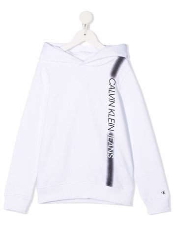Calvin Klein Kids sprayed stripe logo-print hoodie - Bianco