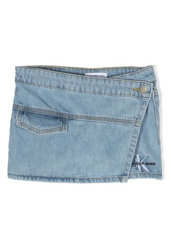 Calvin Klein Kids embroidered-logo denim shorts - Blu