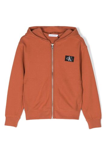 Calvin Klein Kids logo-patch hooded cotton jacket - Arancione