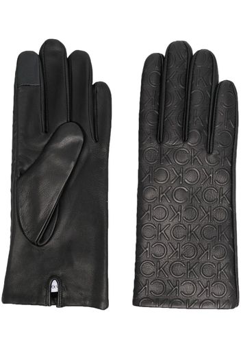 Calvin Klein logo-embossed leather gloves - Nero