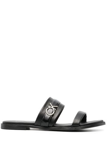 Calvin Klein logo-lettering flat leather sandals - Nero