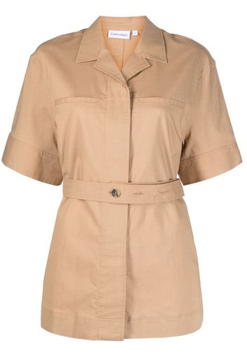 Calvin Klein notched-collar belted-waist shirt - Marrone