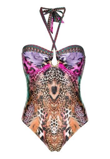 Camilla animal-print halterneck swimsuit - Marrone