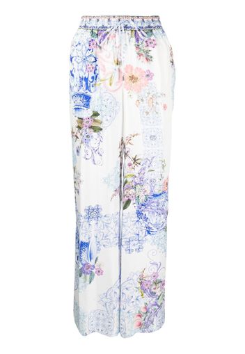 Camilla graphic-print silk trousers - Bianco