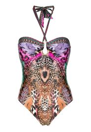 Camilla animal-print halterneck swimsuit - Marrone