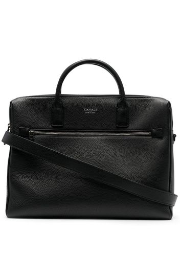 Canali Tumbled leather laptop bag - Nero