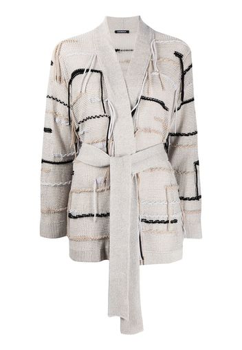 Canessa striped open-knit belted cardigan - Toni neutri