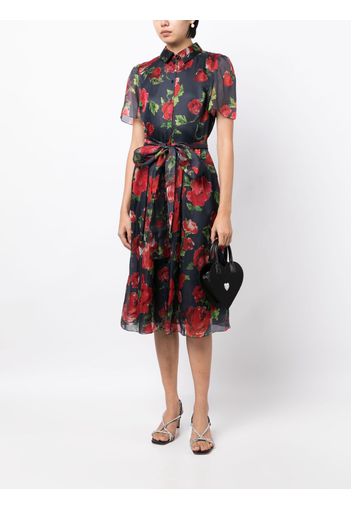 Carolina Herrera floral-print belted silk shirt dress - Blu