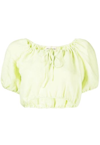 casa raki short-sleeve linen crop top - Verde