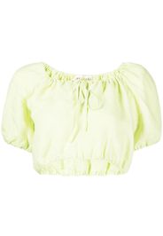 casa raki short-sleeve linen crop top - Verde