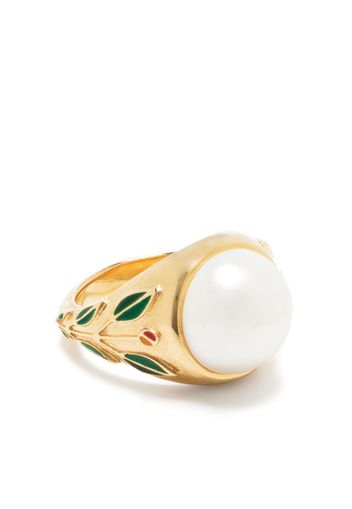 Casablanca enamel-leaf pearl ring - Oro