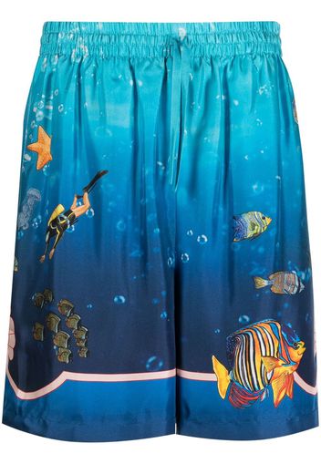 Casablanca graphic-print silk shorts - Blu