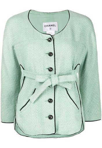 Chanel Pre-Owned tweed single-breasted belted jacket - Verde