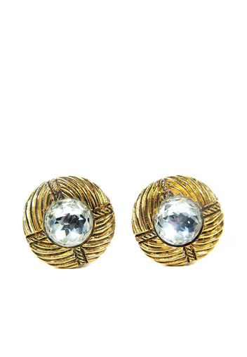 Chanel Pre-Owned 1990s ribbed rhinestone clip-on earrings - Oro