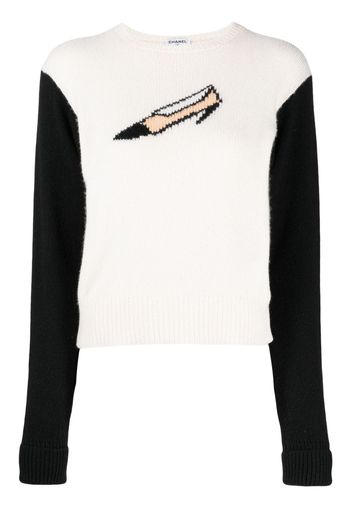 CHANEL Pre-Owned 1995 shoe-motif cashmere jumper - Bianco