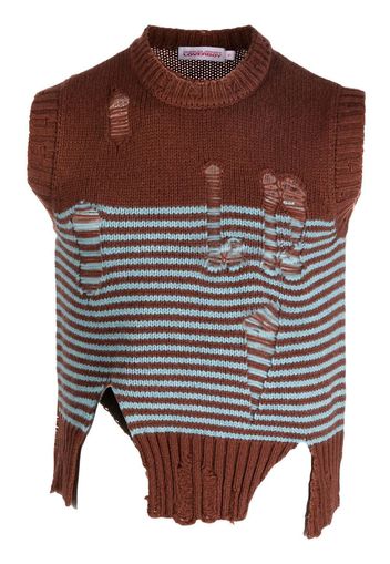 Charles Jeffrey Loverboy distressed stripe knitted vest - Marrone