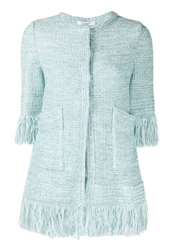 fringed-edge tweed jacket