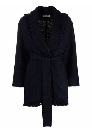 Charlott fringed tie-waist wool cardigan - Blu