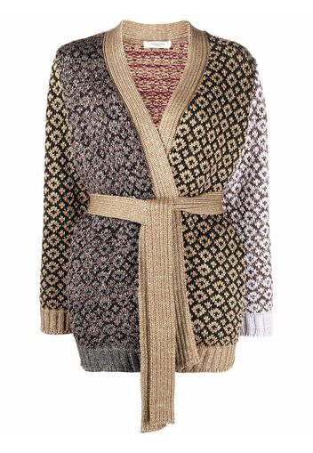 Charlott belted intarsia knit wool cardigan - Marrone