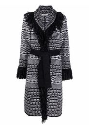 Charlott fringed intarsia-knit cardigan coat - Nero