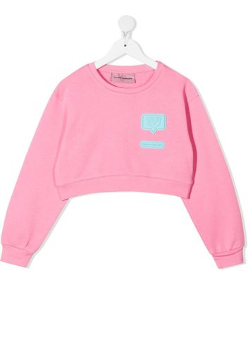 Chiara Ferragni Kids logo-patch cropped sweatshirt - Rosa