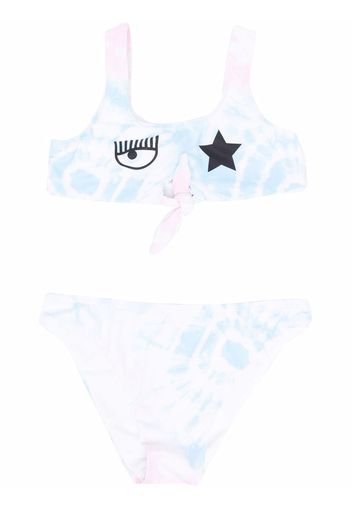 Chiara Ferragni Kids Bikini con fantasia tie-dye - Bianco