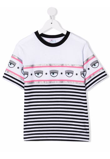 Chiara Ferragni Kids T-shirt a righe - Bianco