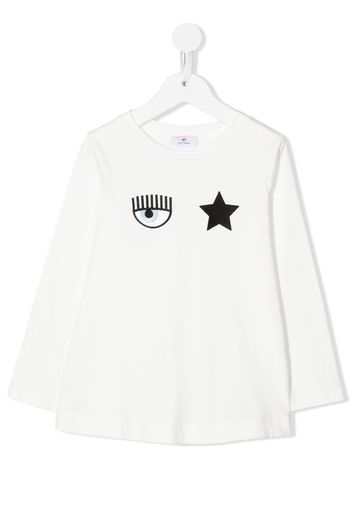 Chiara Ferragni Kids T-shirt Wink a maniche lunghe - Bianco