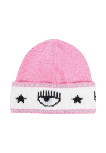 Chiara Ferragni Kids Eyelike-motif knitted beanie - Rosa