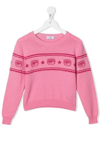 CHIARA FERRAGNI KIDS Eyelike-intarsia shimmer jumper - Rosa