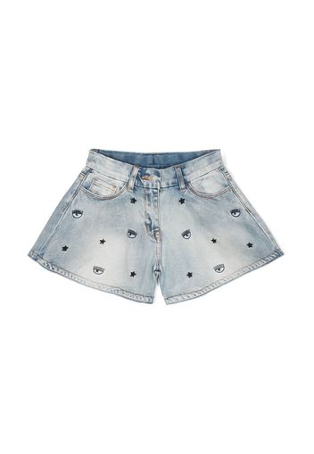 Chiara Ferragni Kids embroidered Eye-like denim shorts - Blu