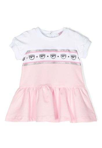 Chiara Ferragni Kids logo-stripe ruffle dress - Rosa