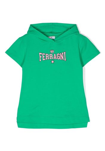 Chiara Ferragni Kids hooded logo-embroidered dress - Verde