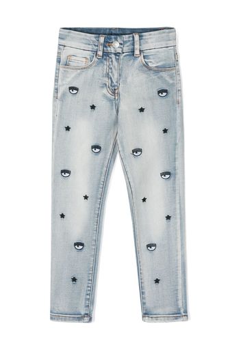 Chiara Ferragni Kids Eyelike-motif denim jeans - Blu