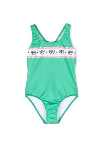 Chiara Ferragni Kids logomania open back swimsuit - Verde