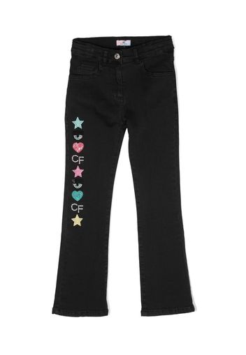 Chiara Ferragni Kids flared embellished-logo detail jeans - Nero