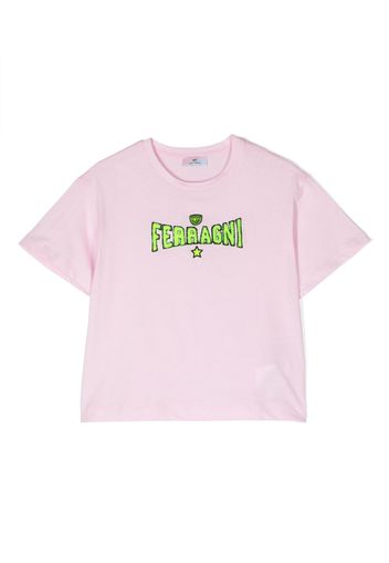 Chiara Ferragni Kids logo-embroidered cotton T-shirt - Rosa