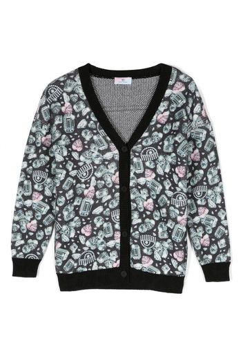 Chiara Ferragni Kids Cardigan Eyelike con stampa grafica - Nero