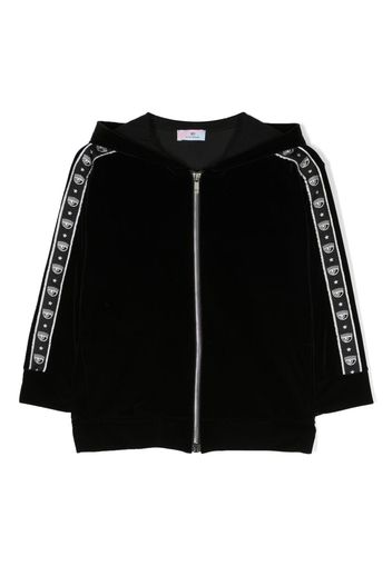 Chiara Ferragni Kids logo-trim zipped hoodie - Nero