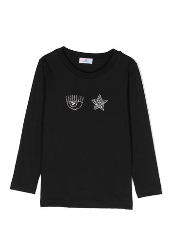 Chiara Ferragni Kids crystal-embellished logo cotton T-shirt - Nero