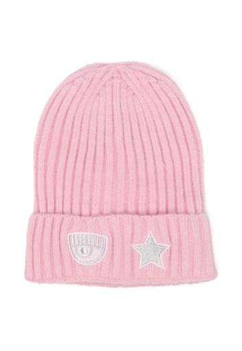 Chiara Ferragni Kids patch-detail ribbed-knit beanie - Rosa