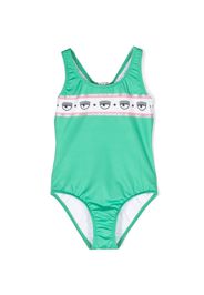 Chiara Ferragni Kids logomania open back swimsuit - Verde