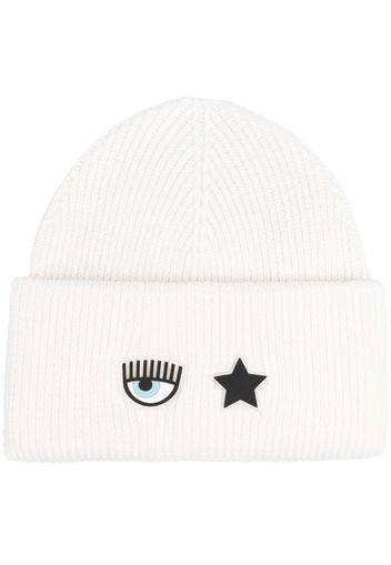 Chiara Ferragni eye-motif ribbed beanie - Bianco