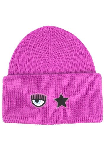 CHIARA FERRAGNI eye-motif ribbed beanie - Viola