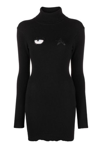 Chiara Ferragni embroidered-motif long-sleeve dress - Nero