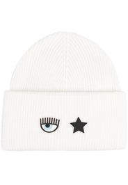 Chiara Ferragni eye-motif ribbed beanie - Bianco